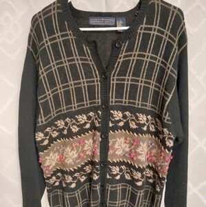 VINTAGE 90S HERMAN GEIST FLORAL CARDIGAN SWEATER / L